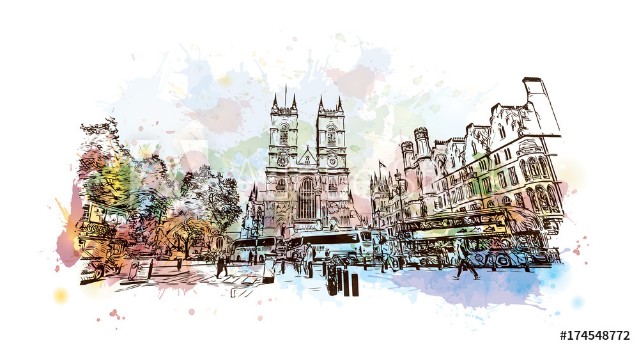 Picture of Watercolor sketch of Westminster Abbey London UK United Kingdom England in vector illustration